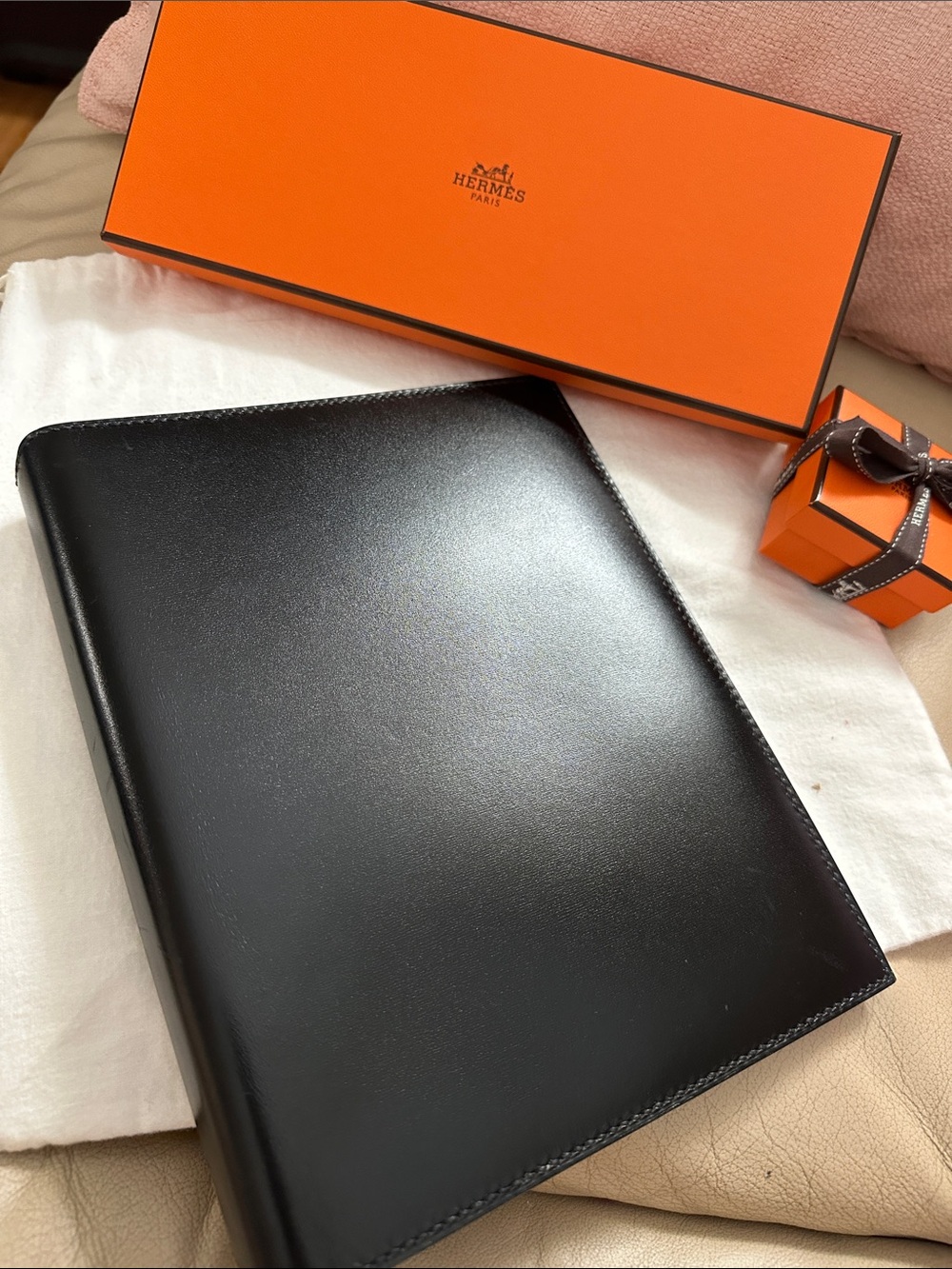Authentic HERMES Portfolio/Agenda in Box Calf Leather